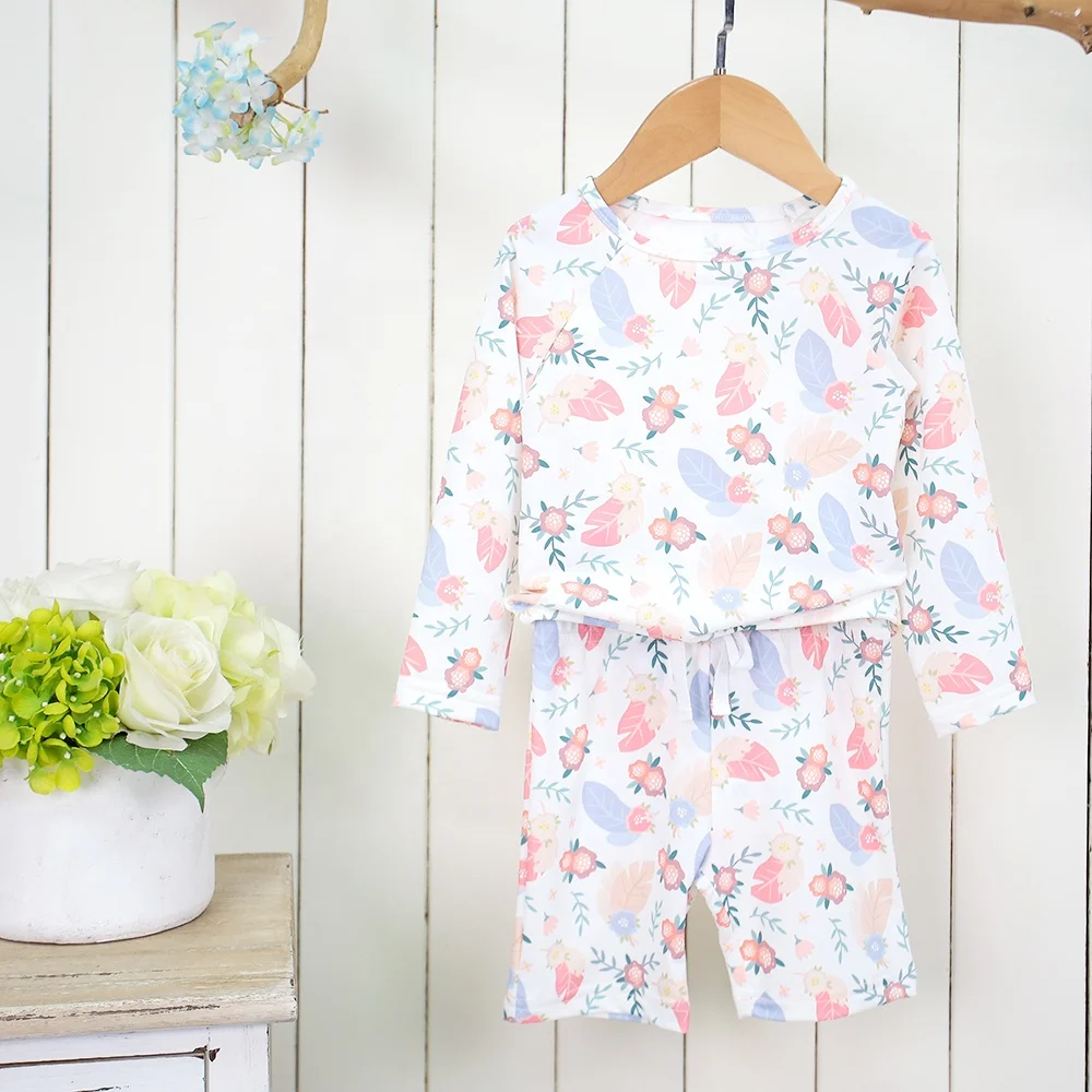 New Style 2pcs Unisex Custom Long Sleeve Swimwear Suit with Geometric Print Quick Dry for Kids Summer Beach Sunscreen Clothing - Image 5