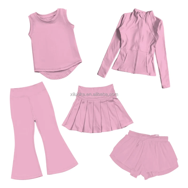 Wholesale Breathable Customized Color Yoga Pants for Girls Kids Flare Leggings with Jackets Little Girls Sports Outfit Sets