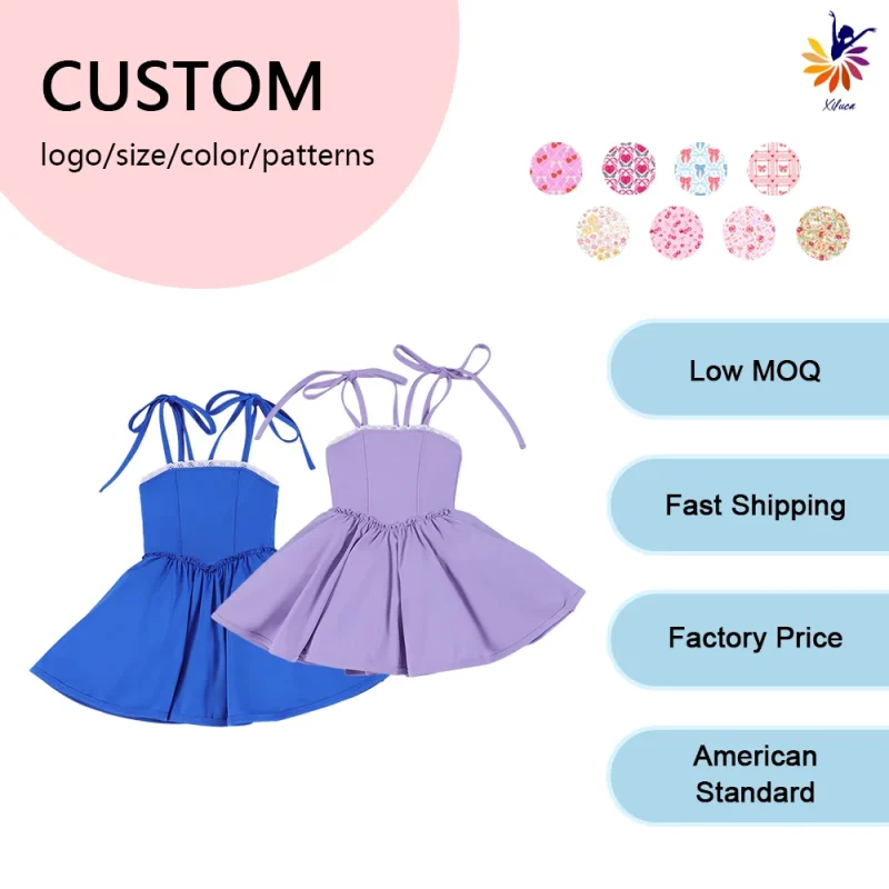 Girls Hot New Yoga Dress Solid Color Camisole Ruffle Organza Built-in Shorts Slim Fit Custom Pattern