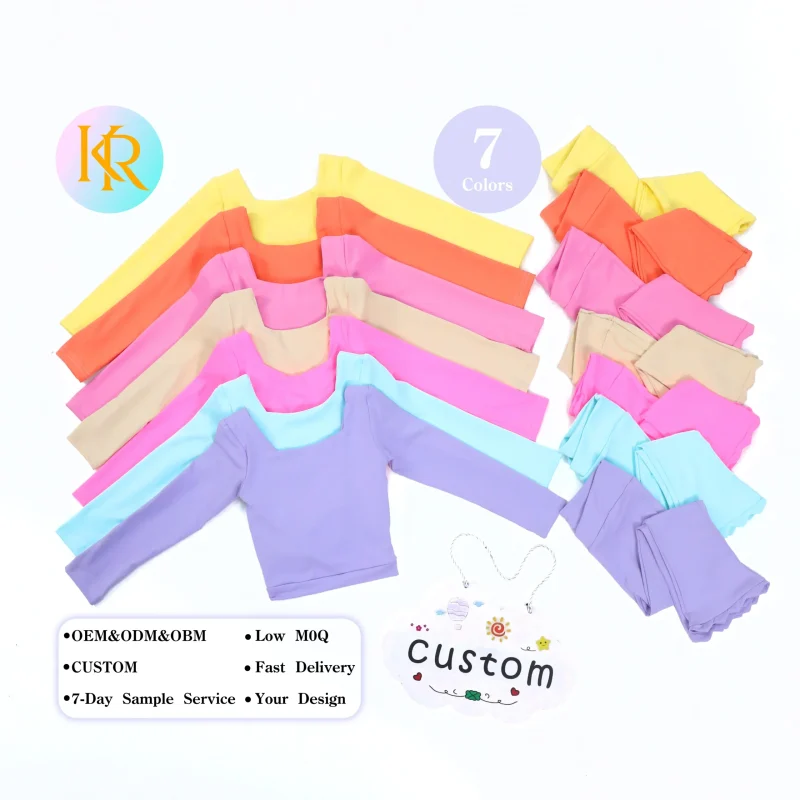Kerui 2025 New Style Kids Girls Active Wear Kids Sportswear Set Custom Golf Girls Candy Colours Yoga Sets Girl's Running Set