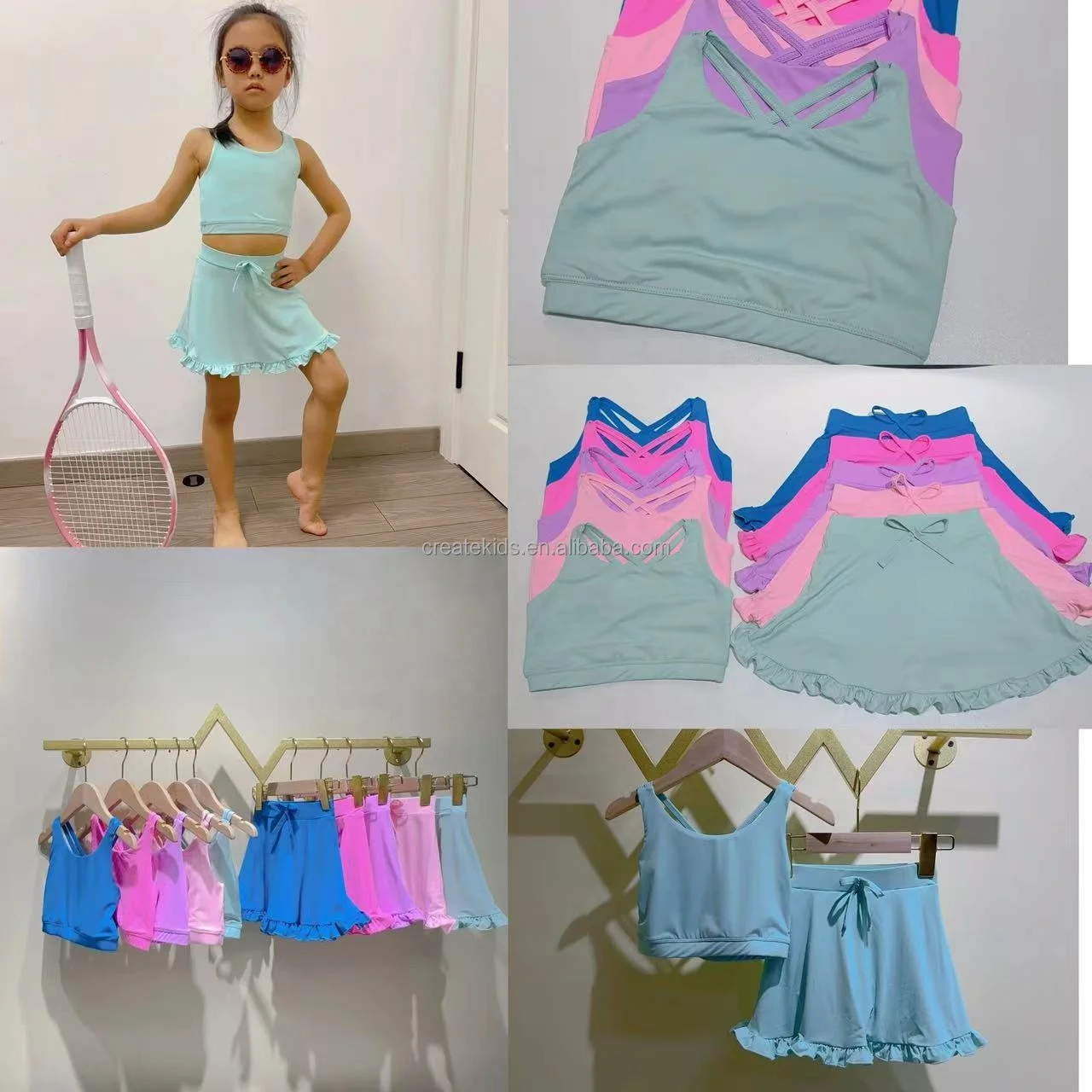 Custom Color Kids Yoga Sets-Girls Tennis Butterfly Shorts Skirts Training Bras Dress Youth Yogawear - Image 5