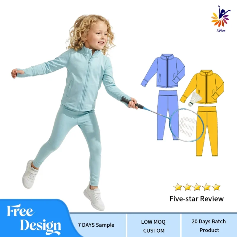Girls Slim Fit Yoga Set Zipper Jacket Thumb Holes Leggings Sports Custom Small Batch Active Wear