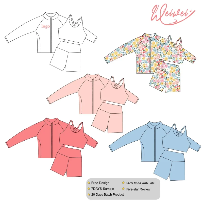 WEIWEI Custom Printed Girls Yoga Set Long Sleeve & Pants Kids Activewear Sportswear with Your Logo Design for Children Fitness