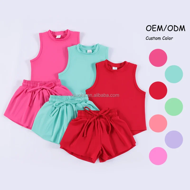 Girls Yoga Sports Set Summer High Elasticity Sleeveless Tank Double Layer Shorts Custom Print Hot New