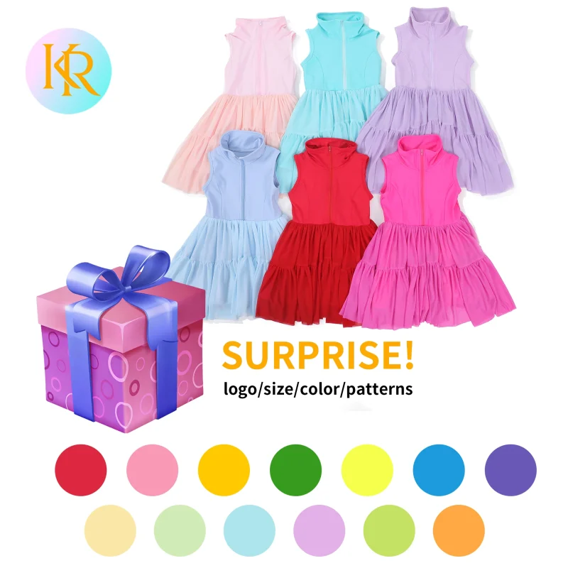 Kerui New Design Blind Box Yoga Summer Toddler Girl Mesh Tennis Dress Baby 1/2 Zip  Girls Yoga Mesh Dresses