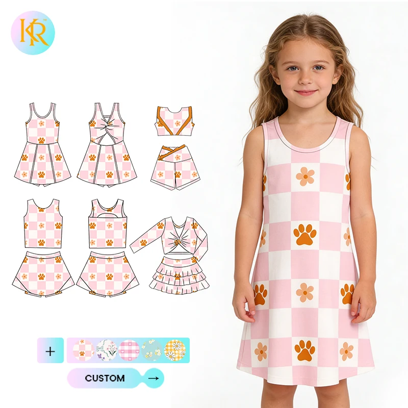 Kerui Girls Sports Custom Pattern Kid Gym Fitness Short Girls Summer Kids Yoga Set Girls Summer Dresses