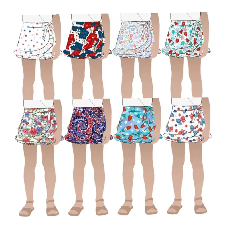 New Fashion Cute Custom Pattern Baby Girls Tennis Skirts Comfortable Elastic Yoga Wear Sets for Kids-Nylon/Spandex Quick-Dry