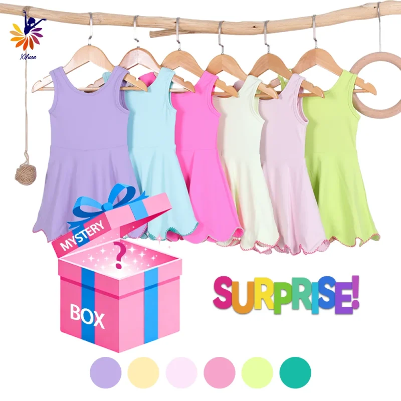 Girls Active Casual Yoga Dress Mystery Box Slim Fit Embroidery Hem Built-in Shorts