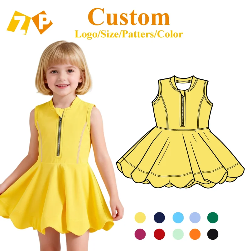 Zhengpai Summer Casual Yoga Wear Sleeveless Dress Toddler Tank Top Dress Hemline Petal Flounces Dress