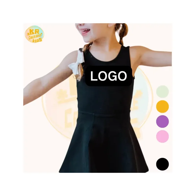 Custom Color Black Girls Children Athletic Wear Sports Wear Children Teenager Fitness Yoga Training Dance 2in1 Dress