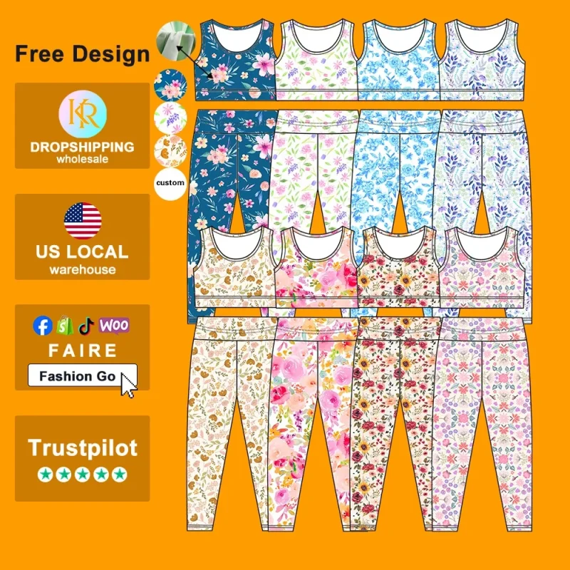 KERUI Girls' Summer Active Wear Sports Sets Sleeveless Vest and Breathable Printed Pants Toddler Yoga Suits
