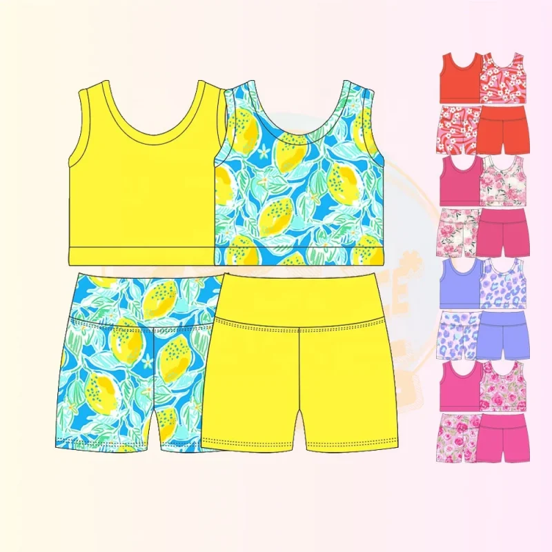 KERUI New Custom Girl Gym Solid Color Vest Ribbed Yoga Sets Fitness Workout Sports High Waist Workout Shorts