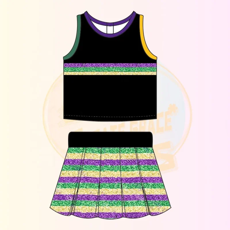 KERUI Mardi Gras Apparel Outfits Set Carnival Outfits Set Toddler Children Girls Purple Green Yellow Color Scheme Sequin Set