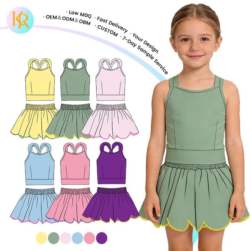 Kerui Custom Girls Sports Fashion Sportswear Sleeveless Tank Top and Skirt with Embroidery and Built in Shorts