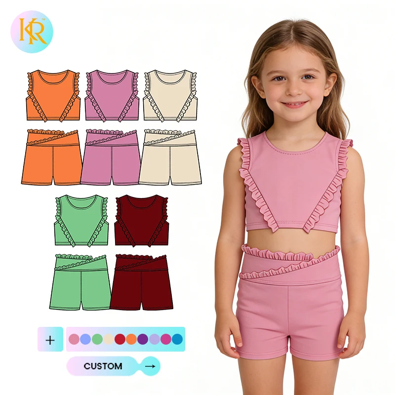 Kerui Comfortable Active Wear Kids Soild Color Girl Yoga Sports Wear Clothes for Nb-12 Children Customized Sport Outfits