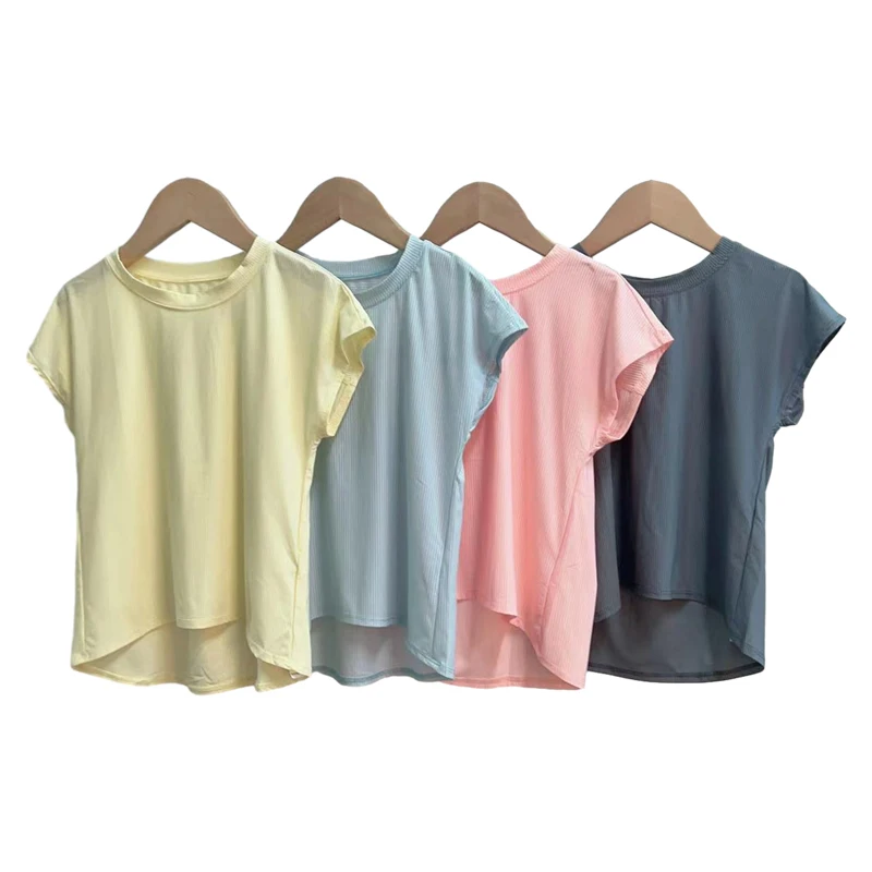 Wholesale Little Girl Short Sleeve Yoga Tops Girls Workout Sports Shirt High Elasticity Fitness Active Wear T Shirt