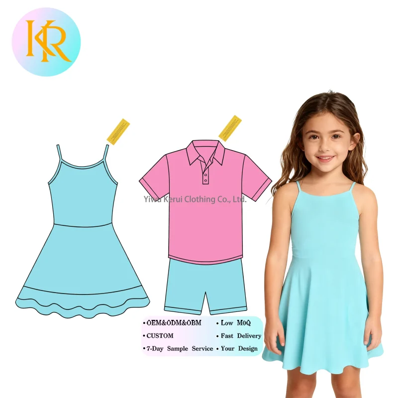 Kerui Summer Sleeveless O-Neck Dress for Baby Girls Kids Casual Birthday Dress Yoga Dress Activewear Set