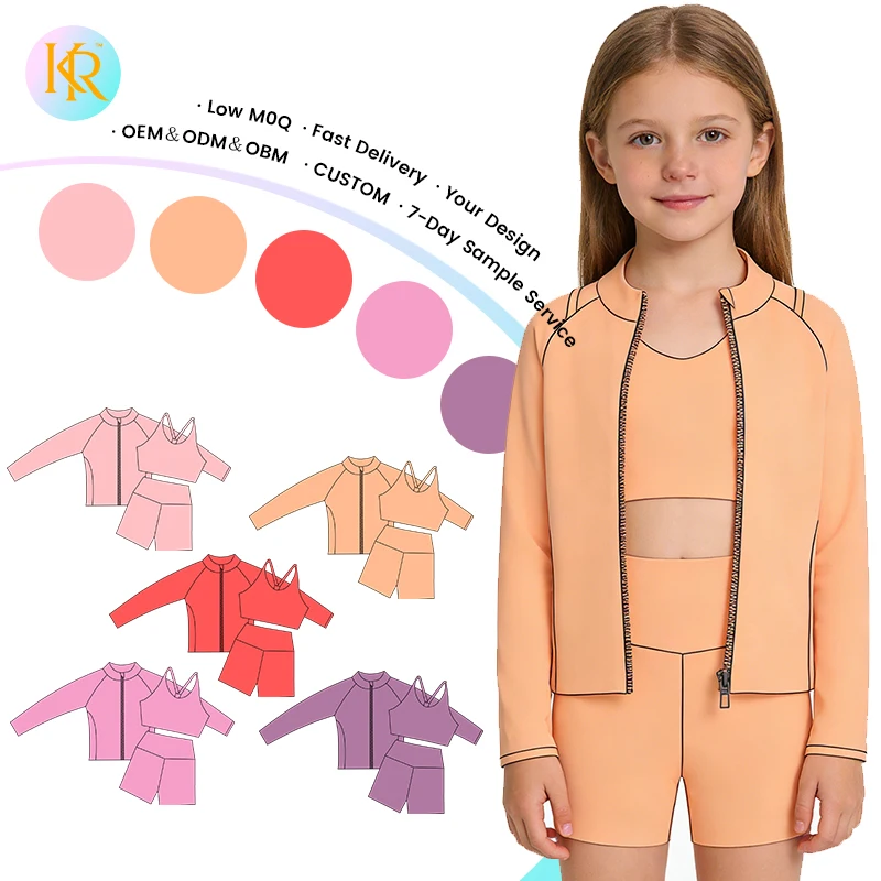 Kerui Girls Sports 3-Piece Kids Yoga Sports Set Zip-Up Jacket Tank Top & Biker Shorts for Girls Cycling Workout Outfit