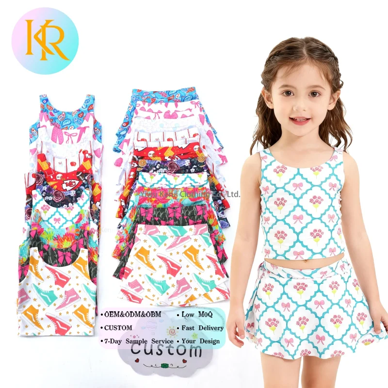 Kerui Casual 2-Piece Gym Skirts Fitness Set for Toddlers Baby Girl Yoga Wear with Floral Pattern Children's Gym Outfit