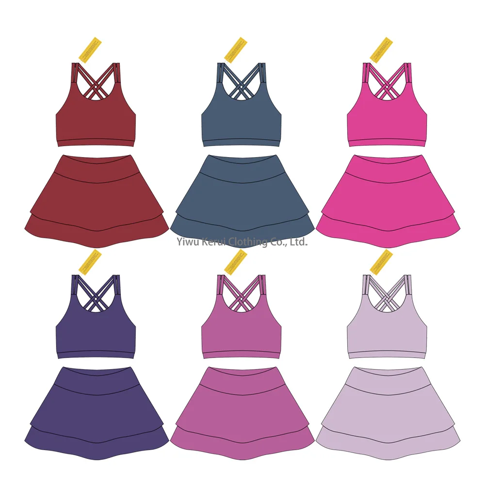 Kerui Professional Kids Girl Sports Bra Activewear Dress Set with Unique Design Four-Way Stretch Fitness Yoga Top Breathable - Image 4