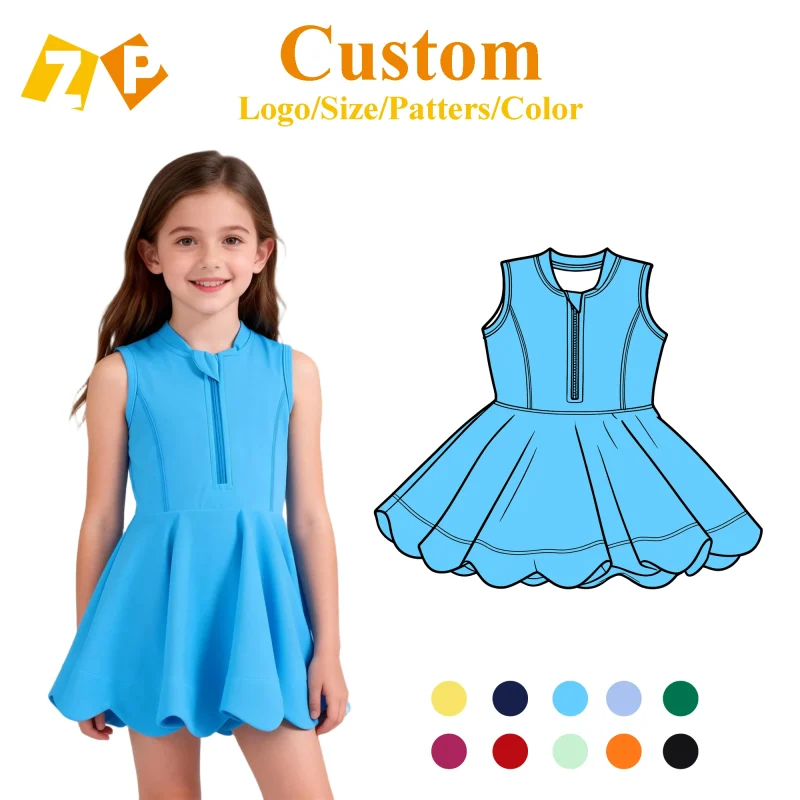 Zhengpai Premium Kids Yoga Dress 80% Nylon 20% Elastane Sleeveless Ruffle Hem Girls Active Dance Dress