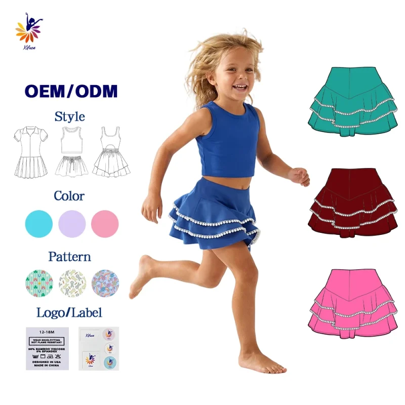 Girls Sweet Sporty Yoga Skirt Ruffle Trim Multi Layer Built-in Shorts Custom Logo