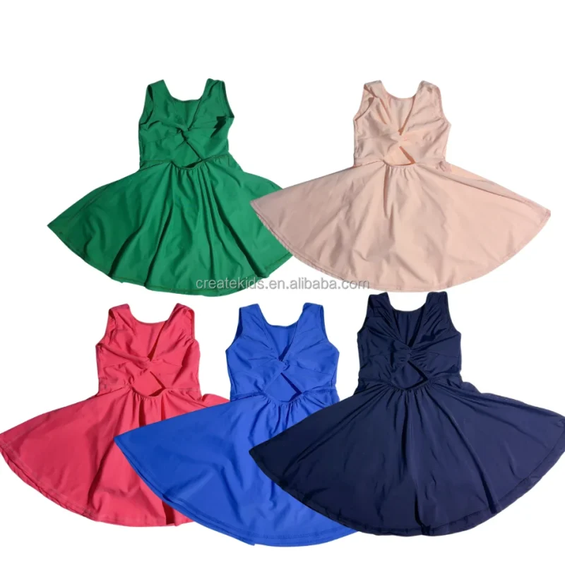 New Custom Girl Yoga Set Kids Fitness Running Gym Sports Dresses Suit Cute Print Skirt Sports Wear New Design Children Clothes