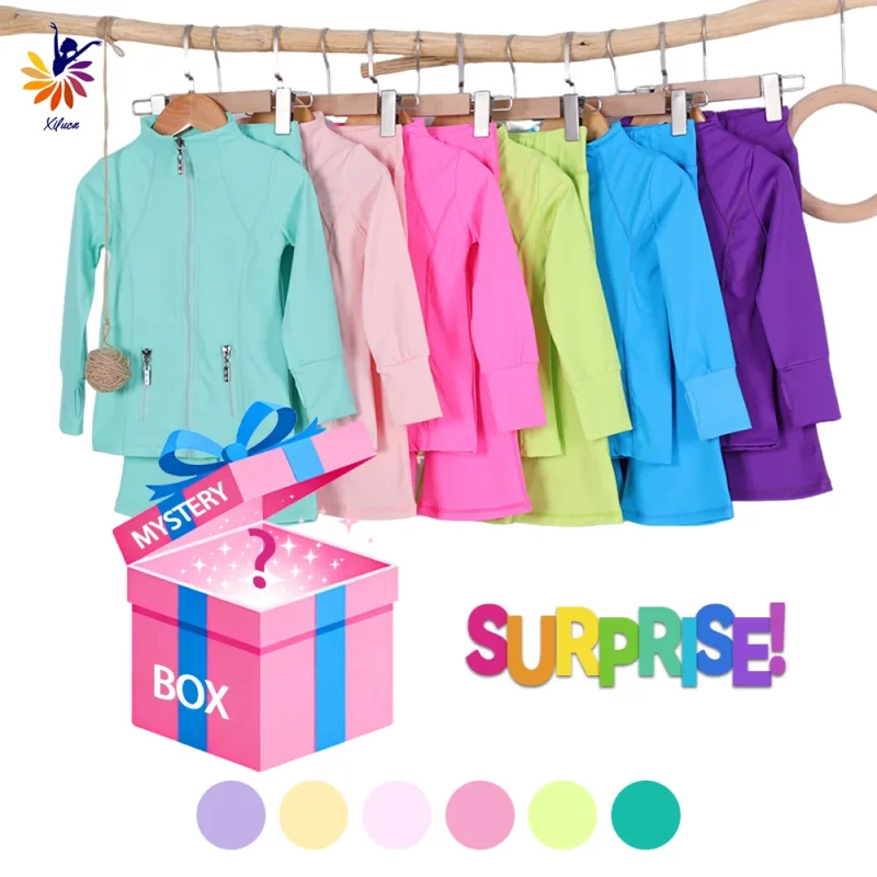 Girls Yoga Sports Set Boutique Mystery Box Slim Zip Top Flared Tight Pants Long Sleeve