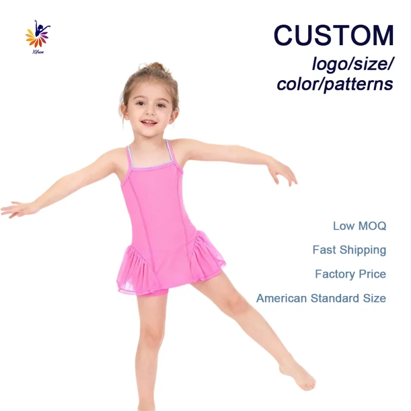 Girls Outdoor Yoga Dress Ballet Style Spaghetti Strap Embroidery Mesh Side Built-in Shorts Custom Color Logo