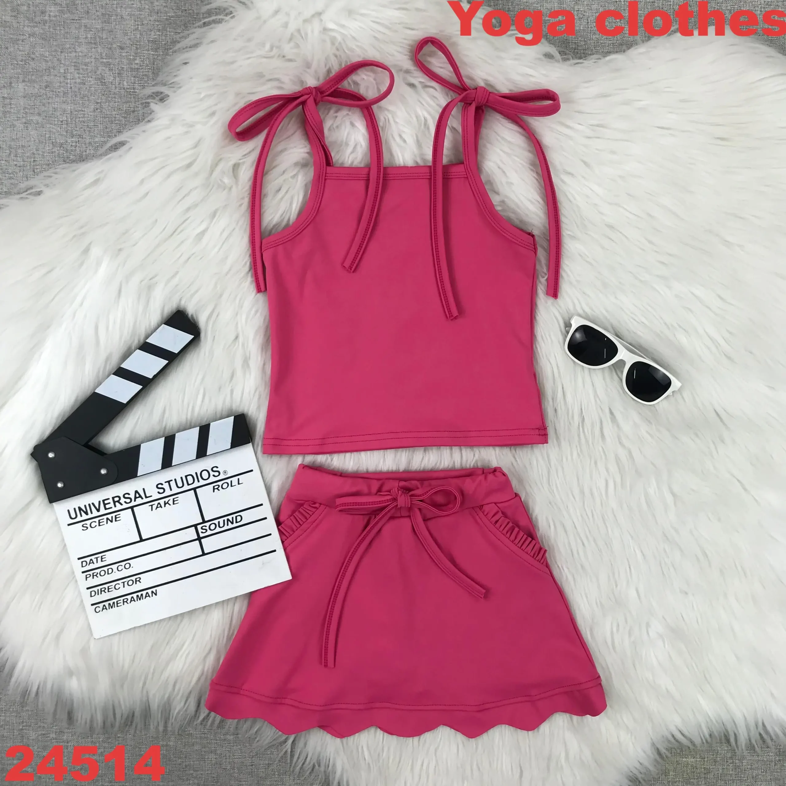 Custom Toddler Girls Sports Yoga Skirt Sets Spaghetti Strap Top Princess Pattern Comfortable Fabric Solid Color Package Clothes - Image 3