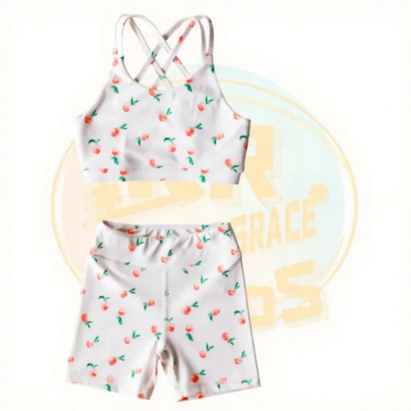 Wholesale Child High Waist Gym Clothes Sets Kids Girl Fitness Yoga Workout Leggings Sports Suits