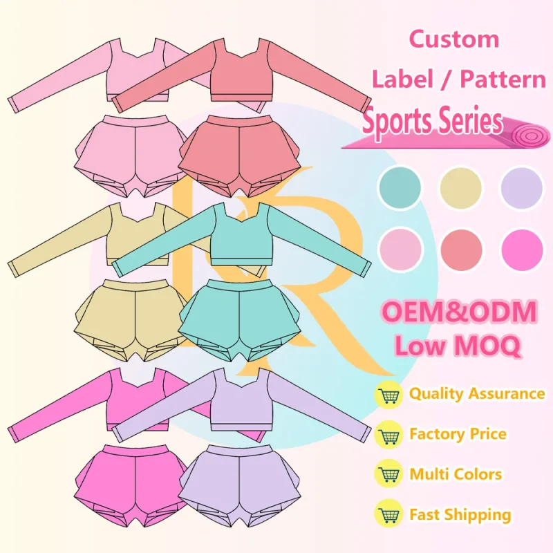 KERUI Factory Price Active Wear Kids Girl's Nylon Sportswear Set Custom Logo Girls Activewear Manufacturer  Yoga Wear Clothing