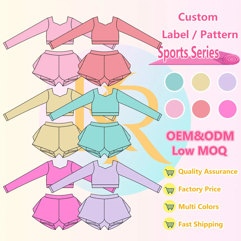 KERUI Factory Price Active Wear Kids Girl's Nylon Sportswear Set Custom Logo Girls Activewear Manufacturer Yoga Wear Clothing