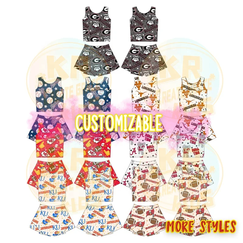 Wholesale Custom Team Print Tennis Skirts Girls Clothing Sets Fashion Kids Sport Wear Children's Gym Yoga Wear