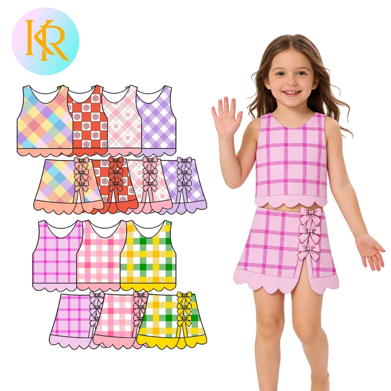 Kerui Girls Athletic Wear Sleeveless Vest Bow Tied Skirt with Shorts Tennis Set Toddler Girl Casual Custom UPF 50+ Yoga Set