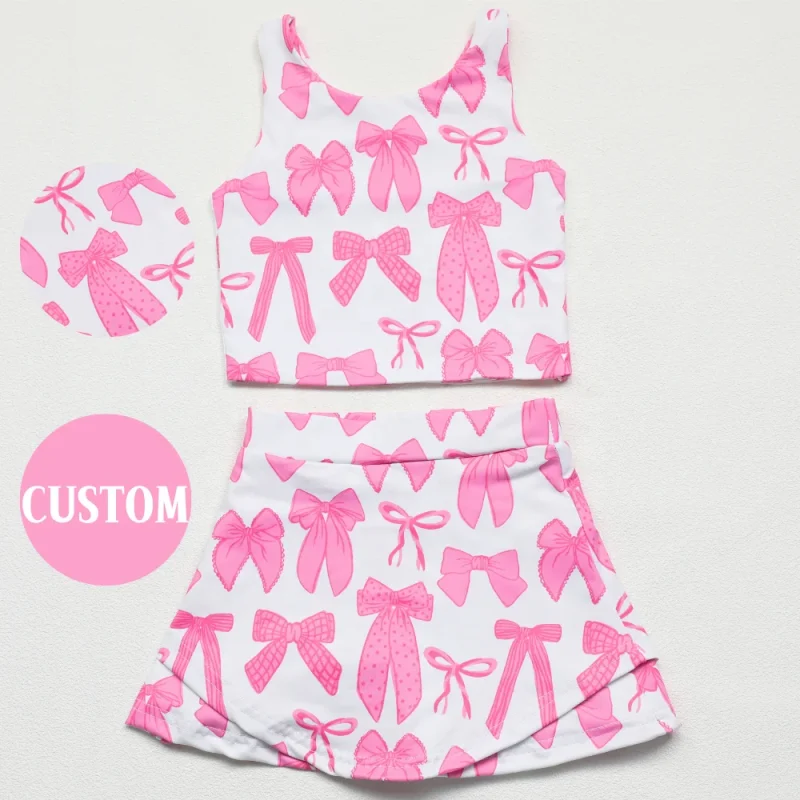 KERUI Casual Toddler Girl Sports Set Printed Baby Girl Yoga Outfit Wholesale Preorder Toddler Kids Tennis Set