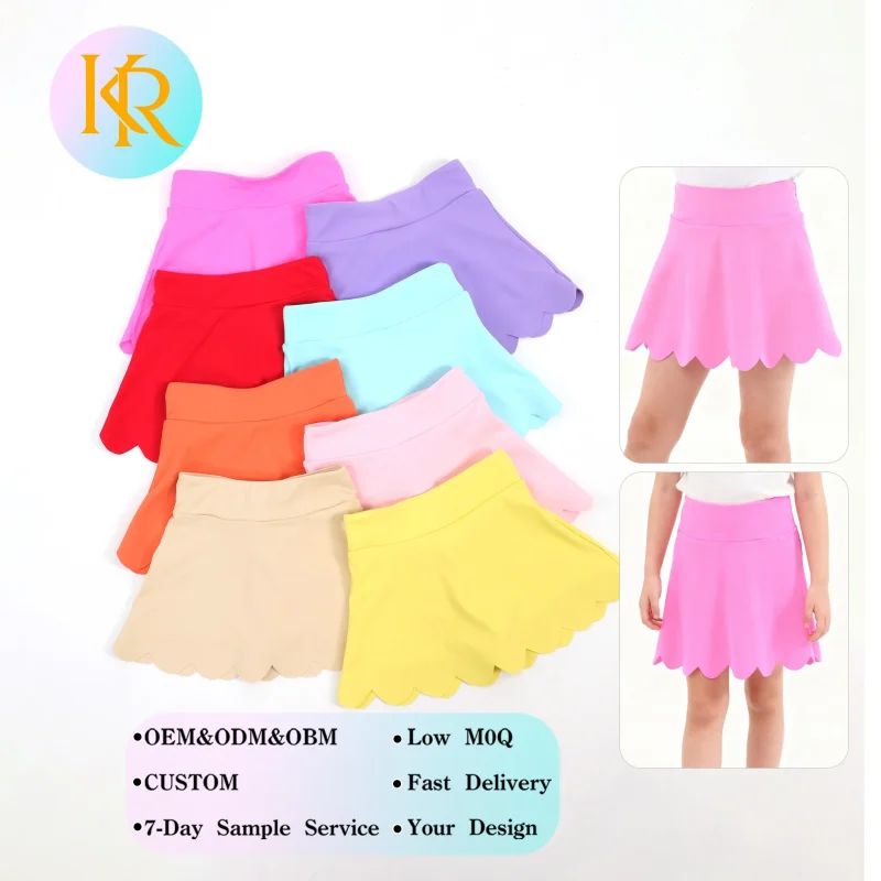 KERUI Custom Color Baby Girl Scallop Skirt Yoga Yoga Outfit Kids Dress for Outdoor Activities
