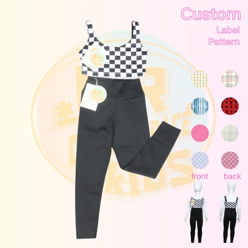 KERUI New Arrival Girls Sports Vest Bra and Pants Kids Yoga Tops Seamless Running Workout Yoga Suit with Casual Plaid Style