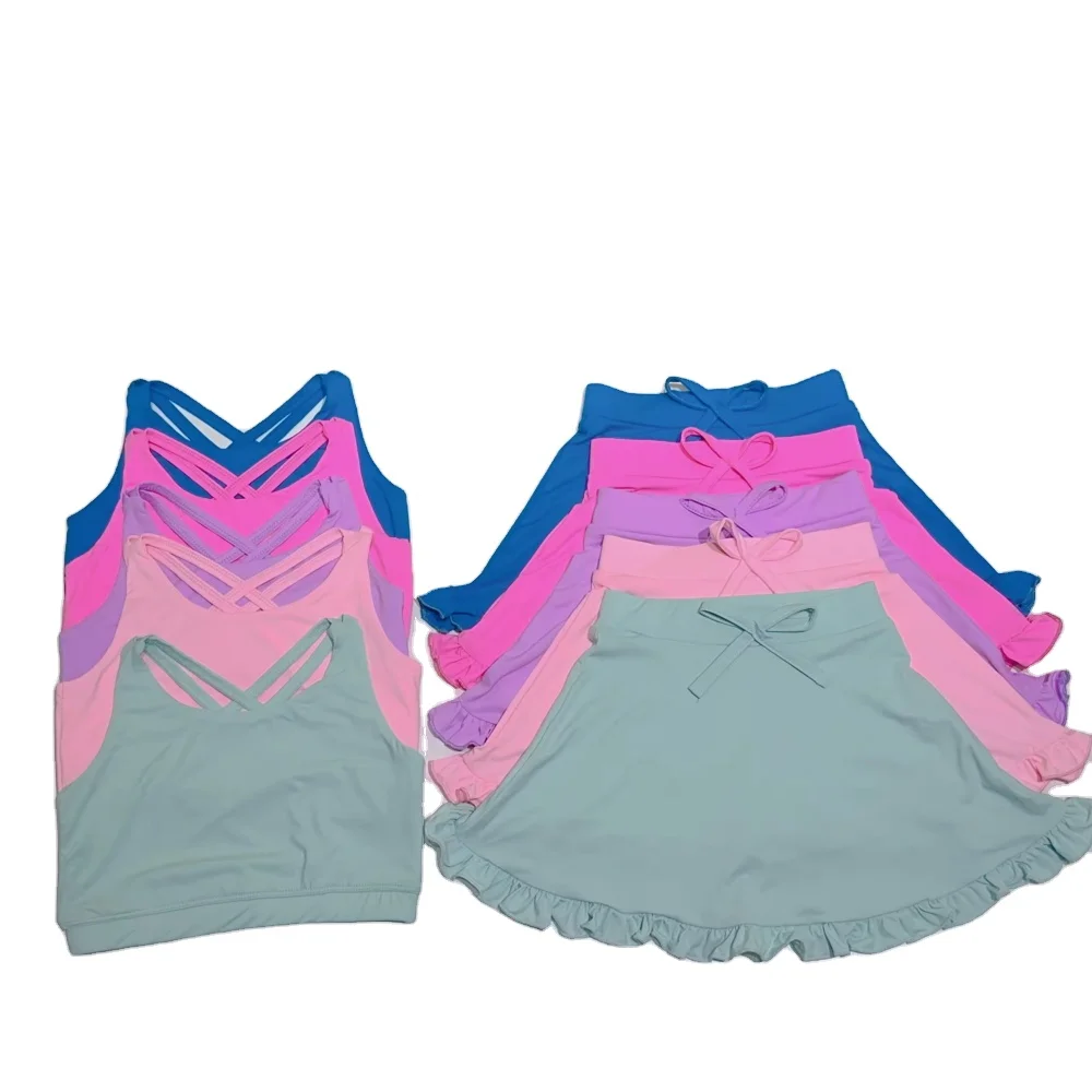 Trendy Toddler Girl Training Bras+ 2in1 Skirts Youth Kids Tennis Butterfly Shorts Kids Skirts Gymnastics Clothing Set Girl