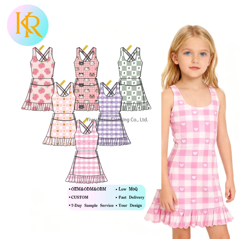 Kerui Custom Multicolour Sleeveless Summer Baby Girl Clothing Comfortable Fabric Grid Printed Yoga Dress