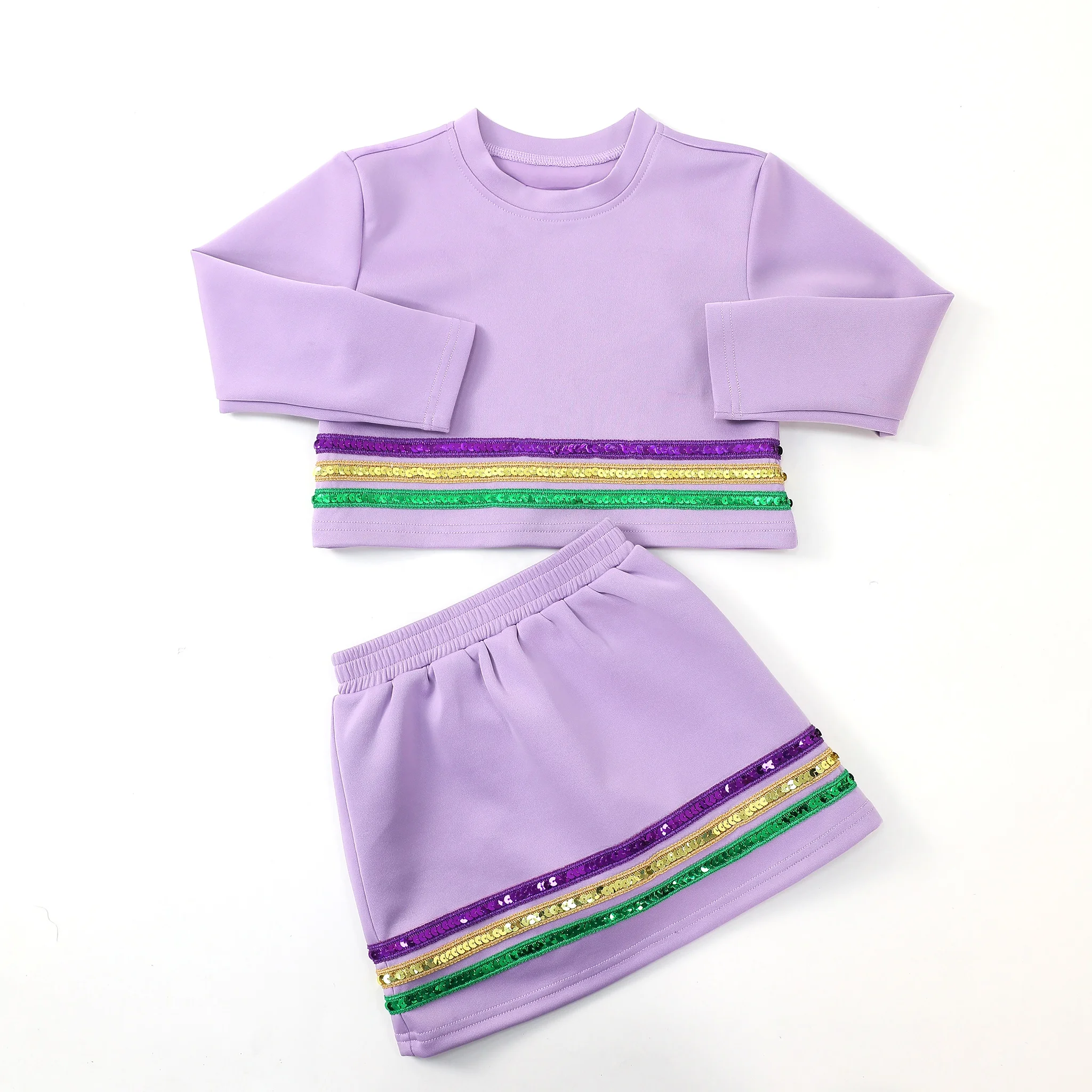 Kerui Girls Tennis Yoga Set Long Sleeve Top Skirt Striped Colorful Design Custom Logo Size New Carnival Kids Girls Sports Set - Image 2