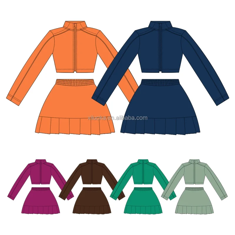 Kids Workout Suit Girls Cropped Jacket & Pleated Skirt Shorts Set for Yoga Gym and Athletic Sports Wear