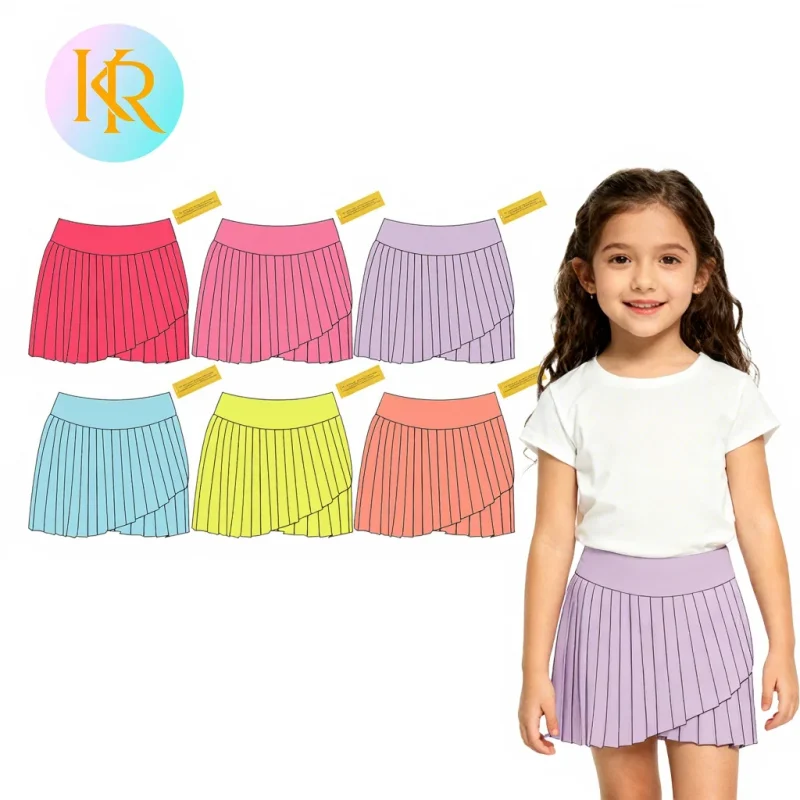 KERUI Kid Girl High Waist Breathable Fitness Tennis Skirt Custom Logo Soft Slimming Tennis Activewear Yoga Dress