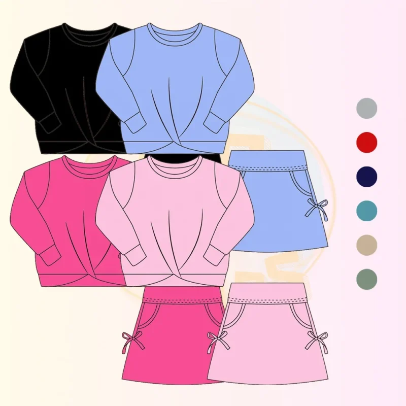 KERUI 2025 Upf 50+ Uv Sun Protection Athletic Long Sleeve Twisted Top and Bow High Waisted Accessory Skirt With Liner 2pcs Sets