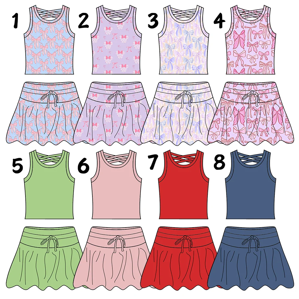 KERUI Baby Girls Summer Outfit Sets Toddler Girls Nylon Cotton Yoga Sets Kids Sports Sleeveless Tanks Ruffler Skirts Sets - Image 2