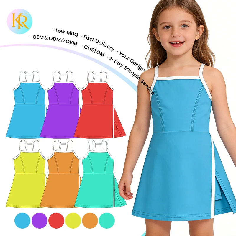 Kerui Girls Kids Dress Custom Color Girls Plain Athletic Wear Teenager Fitness Yoga Training Dance Tennis Girl Yoga Dress
