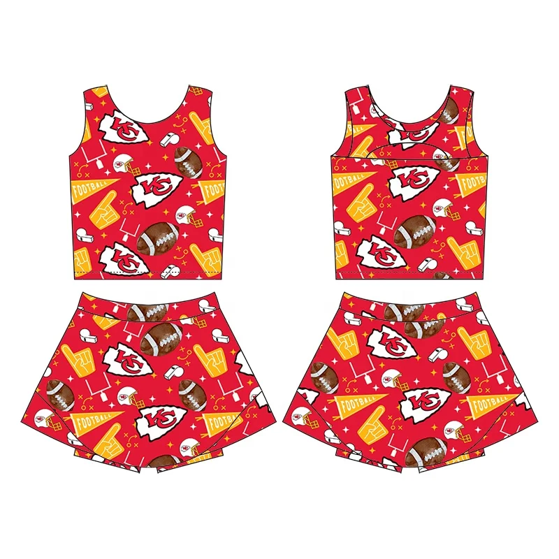 Wholesale Baby Girls Yoga 2 Pieces Sets Dance Wear Cute Print 2-in-1 Skirts Running Fitness Suit Sleeveless Kids Gym Sports Wear