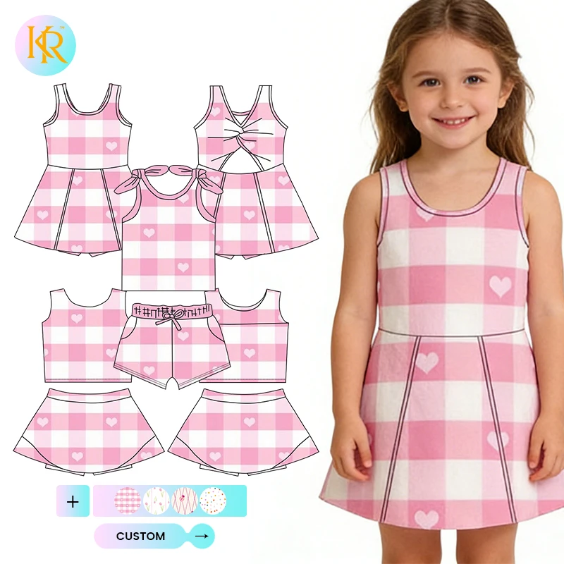 Kerui Girls Summer Sports Set Girls Athletic Wear 3pcs Set Custom 75% Nylon 25% Spandex Yoga Kids Printed Tennis Clothes