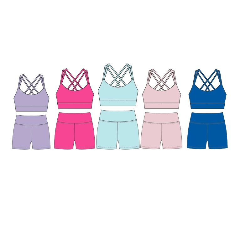 Wholesale Two-Piece Girls Sports Gym Yoga Sets Children's Spandex Athletic Wear with Printed Design Kid Friendly