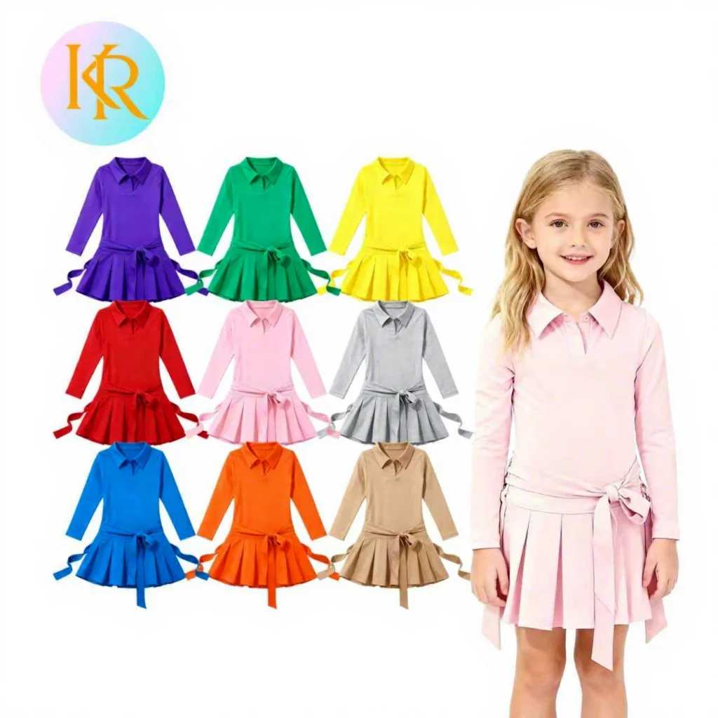 Kerui Solid Color Casual Style Baby Yoga Dress Shorts Quick Dry Long Sleeve Teen Girls Knee-Length Breathable Kids Activewear